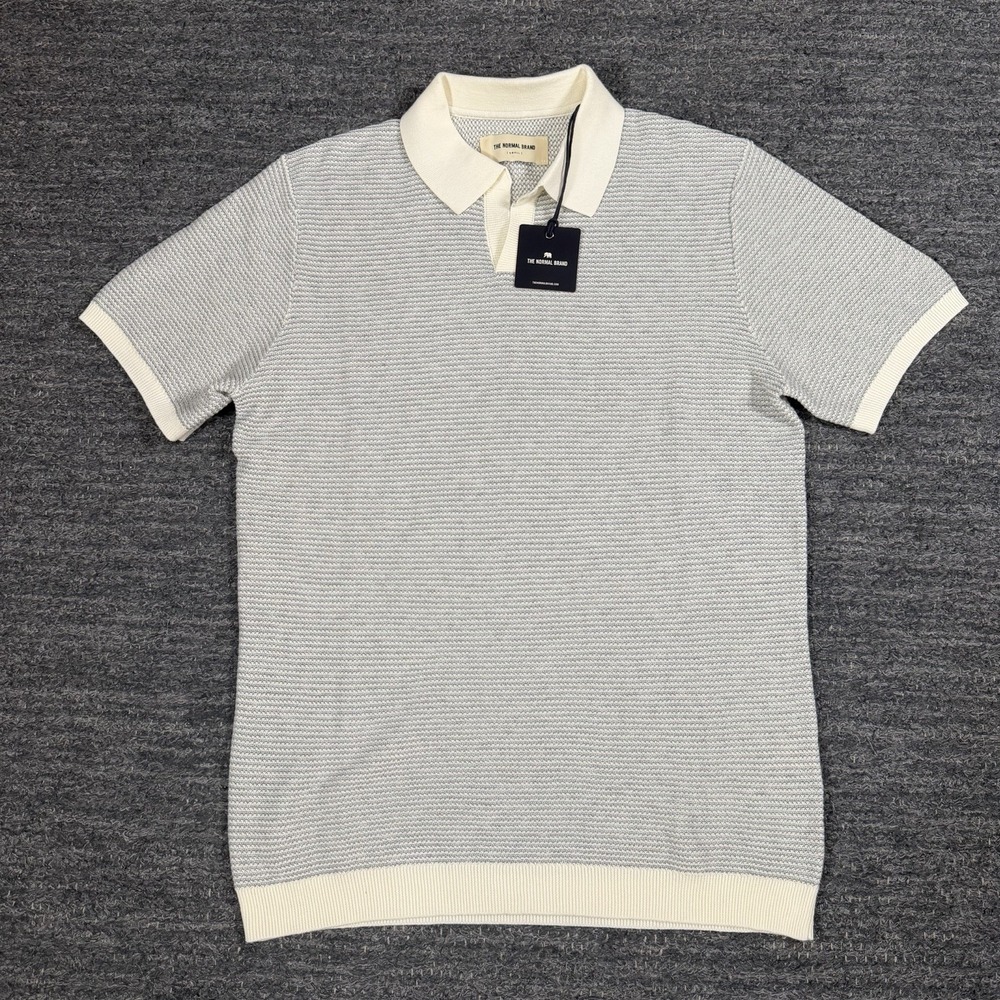 Normal Brand Robles Birdseye Knit Polo Shirt Men Cream Gray Johnny Collar NEW